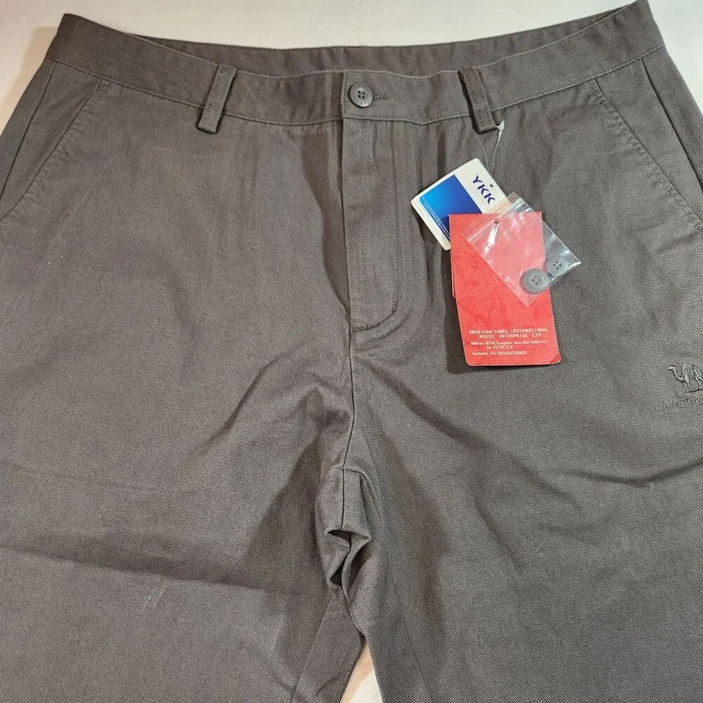 Camel Crown Pants Mens Sz 38 Brown Chino Straight Leg Button Pockets Casual NWT